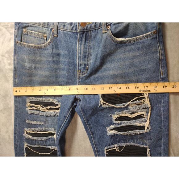 Streetwear Distressed Patch Work Mens 33×32 Straight Jeans By Forever 21 - Picture 7 of 11